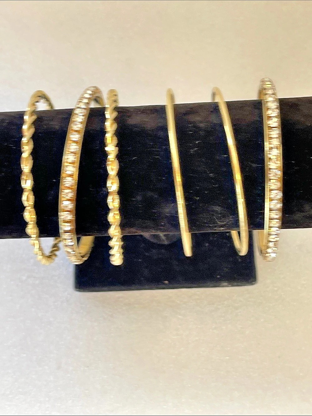 6 Gold-Tone Crystal Bangle Bracelets